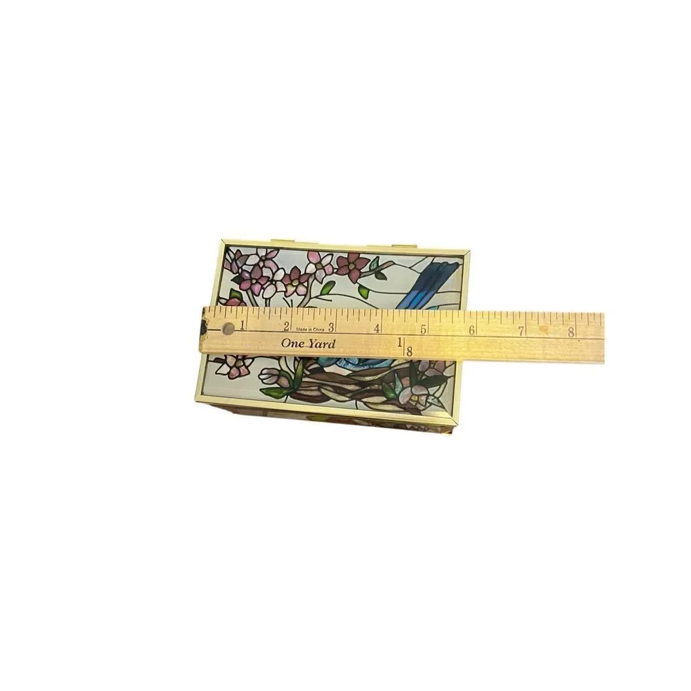 Joan Baker Designs vintage Stain Glass blue jay Hand Painted Trinket Box jewelry
